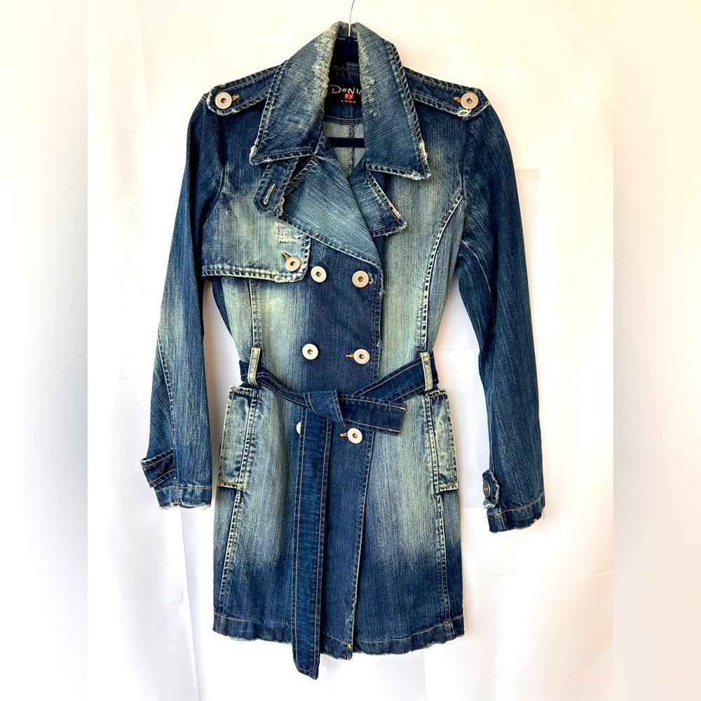 P&Y Blue Jean Denim Trench Coat
